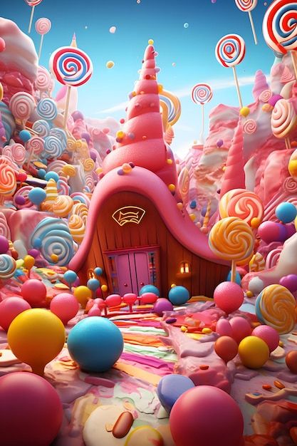 Candy land | Premium Photo #Freepik #photo #sugar-candy #sweet-candy #candy-land #candy Candyland Artwork, Candy City, Cute Pineapple Wallpaper, Candyland Games, Candy World, Candy Images, Candy Pictures, Candy Castle, Strawberry Shortcake Cartoon