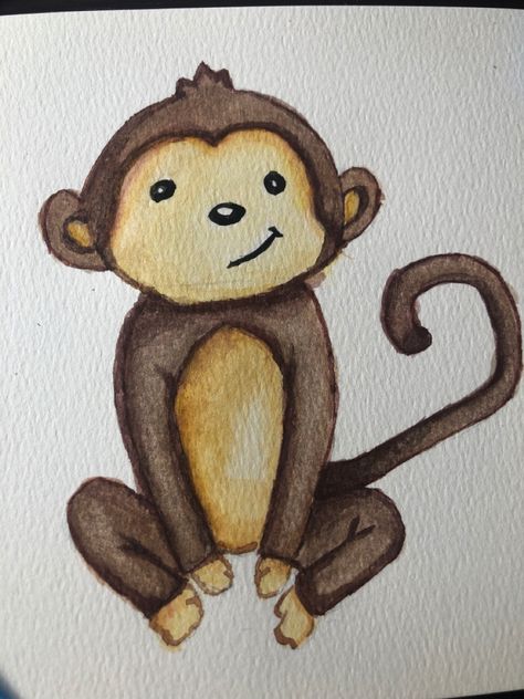 Monkey watercolor Monkey Watercolor, Monkey Painting, Tree Monkey, Monkey Drawing, Watercolour Ideas, Monkey Birthday, Watercolor Bookmarks, Bday Cards, Book Art Drawings