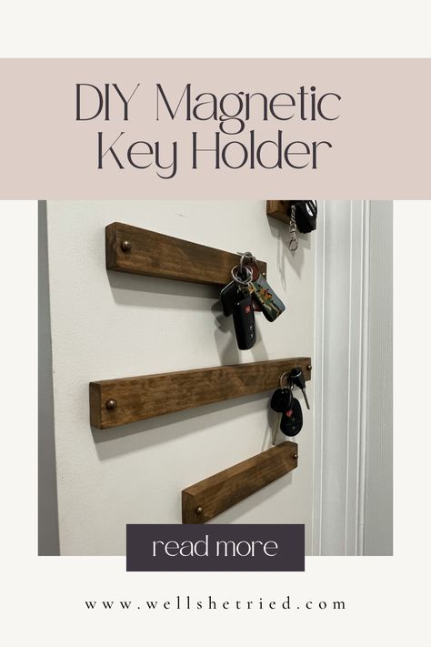 DIY Magnetic Key Holder Diy Key Holder, Magnetic Key Holder, Key Holder Diy, Chain Ideas, Magnetic Holder, House Keys, Diy Pins, Key Holders, Wall Anchors