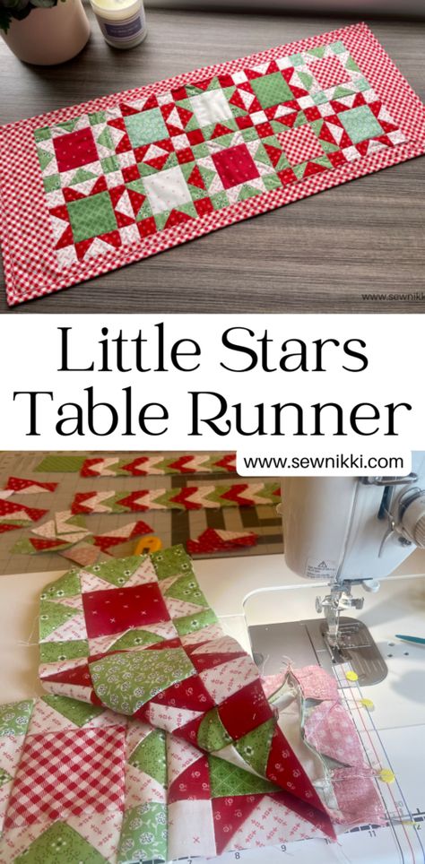 Star Table Runner Free Pattern, Quilted Table Centerpiece, Table Runner Ideas For Round Tables, Diy Christmas Runner, Ohio Star Table Runner Pattern, Christmas Sewing Table Runner, Zig Zag Table Runner Pattern Free, Quilted Table Cloths Free Pattern, Charm Square Table Runner Free Pattern