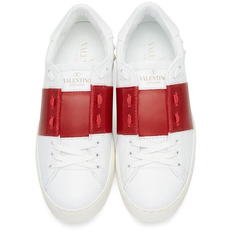 Valentino White and Red Open Sneakers ($580) ❤ liked on Polyvore featuring shoes, sneakers, valentino sneakers, white leather sneakers, valentino shoes, red leather sneakers and lace up shoes Red Leather Shoes, Valentino Sneakers, Red Trainers, White Leather Shoes, Red Valentino Shoes, White Leather Sneakers, Valentino Shoes, Red Sneakers, Lace Up Sneakers