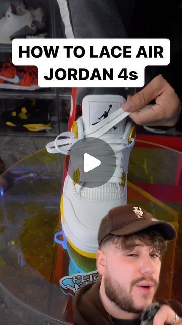 Plugged Inn on Instagram: "HOW TO LACE AIR JORDAN 4s 😳👀" Cool Ways To Lace Jordans, How To Lace Up Jordan 4s, Tie Sneakers Shoe Lacing, How To Lace Jordans 4s, How To Tie Jordan 4 Laces, How To Tie Jordans Shoes, How To Style Jordan 4, Tenis Jordan Retro, How To Style Jordans