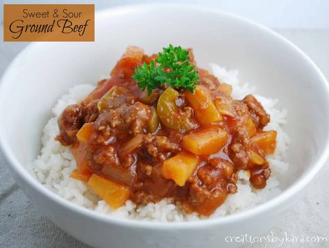 Easy Sweet and Sour Ground Beef Recipe Sweet And Sour Ground Beef, Ground Beef And Rice, Ground Beef Recipe, Work Food, Recipe Beef, Dream Food, Dinner Plans, Simple Meals, Work Meals