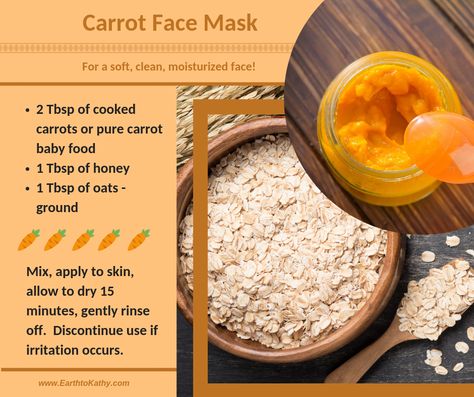 This carrot face mask recipe is very easy to make with only 3 ingredients.  It will only take a few minutes to whip up and about 15 minutes to set on your skin.  Afterwards, it will leave your skin feeling smooth, clean, and moisturized.    Some re... Carrot Face Mask, Carrot Mask, Baby Carrot Recipes, Homemade Facial, Homemade Hair Treatments, Face Skincare, Homemade Hair, Soft Face, Face Mask Recipe