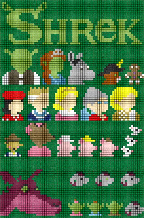 Alpha pattern #80669 | BraceletBook Shrek Pixel Art Grid, Shrek Perler Bead Patterns, Shrek Cross Stitch Pattern, Shrek Alpha Pattern, Fairy Alpha Pattern, Shrek Cross Stitch, Shrek Perler, Shrek Pixel Art, Friends Pixel Art