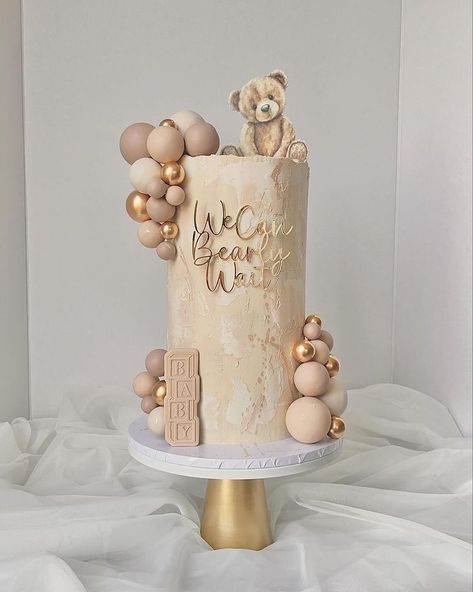 We can Bearly wait 🧸✨ Featuring the most adorable teddy bear topper from @caykeco 🤎 #cake #cupcakes #babyshowercake #wecanbearlywait… | Instagram We Can Bearly Wait Girl Theme, We Can Bearly Wait Cupcakes, We Can Barely Wait Cake, We Can Bearly Wait Baby Shower Cake, We Can Bearly Wait Cake, Teddy Bear Topper, Teddy Bear Baby Shower Cake, Barely Wait, Pink Bear Baby Shower