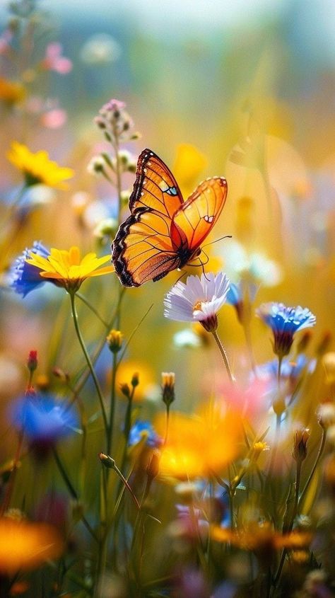 Monarch Butterfly Phone Wallpaper, Butterfly On Flower Aesthetic, Flower Field Pictures, Butterfly In Nature, Field Of Butterflies, Meadow Aesthetic, Butterflies On Flowers, Wildflowers Aesthetic, Morning Coffee Photography