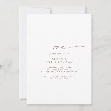 $ 2.92 | Modern Rose Gold Script First Birthday Party #modern one year old birthday, rustic baby first birthday party, elegant kids 1st bday, fancy contemporary script boy girl, minimal basic simplistic pretty glam, classy minimalist romantic boho autumn, simple monochrome whimsical handwritten, spring summer bohemian typography k500, fall winter unique industrial lettering, blush pink rose gold callig Birthday Party Elegant, Summer Birthday Invitations, One Year Old Birthday, Rustic Birthday, Silver Invitation, Spring Birthday, Modern Invitation, Summer Birthday, Birthday Invitations Kids