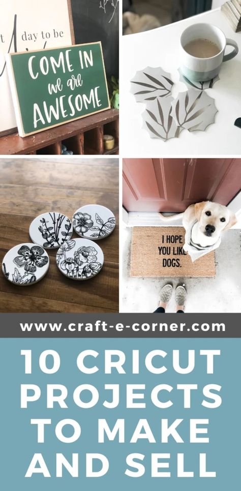 Ten Cricut Projects To Sell — Craft-e-Corner Diy Stuffies, Signs Cricut, Craft Fair Ideas To Sell, Cricut Projects To Sell, Craft Fair Table, Make Ten, Sell Ideas, Projects To Sell, Decals Cricut