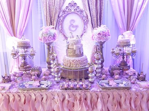 Lilac Dessert Table, Purple Dessert Tables, Lilac Baby Shower, Lavender Dessert, Purple Desserts, Girl Shower Decorations, Lavender Baby Showers, Girl Shower Themes, Quinceañera Ideas