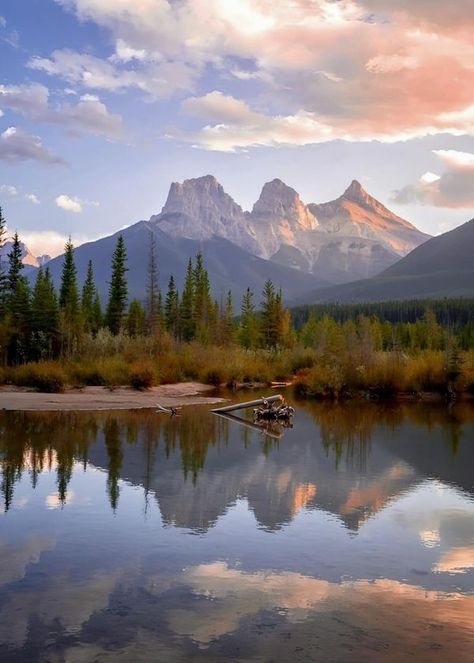 Canadian Landscapes | Three Sisters Viewpoint Canmore Alberta | Facebook Canmore Alberta Aesthetic, Alberta Aesthetic, Canada Countryside, Alberta Landscape, Cochrane Alberta, Gouache Landscape, Canada Landscape, Red Deer Alberta, Canmore Alberta