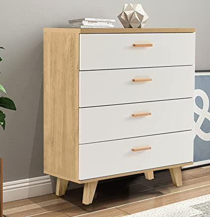 Amazon.com: SSLine 4 Drawers Dresser 37.8" Tall Wood Nightstand for Bedroom Living Room Entryway Modern White & Brown Chest of Drawer Accent Storage Cabinet with Solid Wood Legs (4-Drawer) : Home & Kitchen Brown Chest Of Drawers, Entryway Modern, Chest Of Drawer, Accent Storage Cabinet, Vanity Benches, 4 Drawer Dresser, Accent Storage, Tall Dresser, White Bedroom Furniture