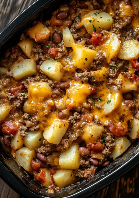 Slow Cooker Cowboy Casserole - Easy DIY Recipes 1 Dish Meals, Crock Pot Sloppy Joes, Beef And Beans, Casserole Instant Pot, Casserole Slow Cooker, Cheap Healthy Dinners, Slow Cooker Beef Recipes, Planned Meals, Beef Kidney