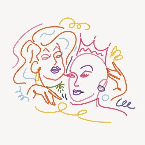 Lgbtq Line Art, Drag Queen Drawing, Drag Painting, Drag Illustration, Stitch Paintings, Queen Drawing, Flyer Inspiration, Sticker Inspo, Balcony Bar