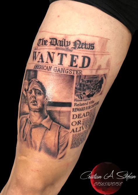 Newspaper Tattoo Design, Newspaper Tattoo Ideas, Wanted Poster Tattoo, News Paper Tattoo, Old Money Tattoo, Newspaper Tattoo, Mafia Tattoo, Poster Tattoo, Paper Tattoo