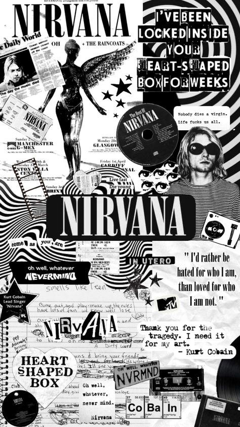 #nirvana#nirvanaaesthetic#kurtcobain#90s#band#grunge#music#inutero#bleach#nevermind#smellsliketeenspirit#heartshapedbox Grunge Artist, Nirvana Wallpaper, Nirvana Poster, Nirvana Music, Art Deco Design Graphics, Grunge Party, Iphone Wallpaper Texture, Nirvana Nevermind, 90s Bands