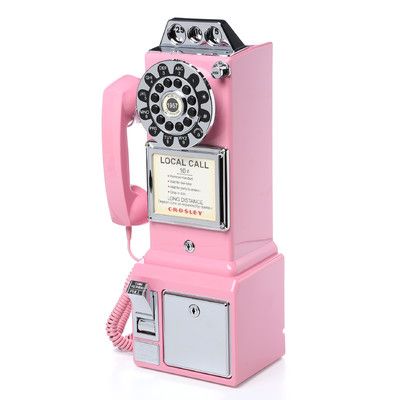 Crosley 1950's Classic Black Pay Phone & Reviews | Wayfair Pink Telephone, Telephone Retro, Audio Guest Book, Retro Phone, Vintage Phones, Vintage Telephone, Classic Wall, Coin Bank, Telephones