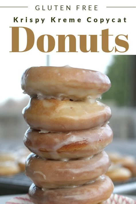 These Gluten Free Doughnuts (Krispy Kreme Copycat) are amazing!  They are tender, fluffy and sweet.  Mixed up quickly and baked in the oven, these glazed donuts will become a regular treat for your family. No frying required. Mamma Knows Gluten Free, Gluten Free Donut Recipe, Gf Dinners, Gluten Free Doughnuts, Gluten Recipes, Cookies Sans Gluten, Pain Sans Gluten, Glazed Donuts, Gluten Free Donuts