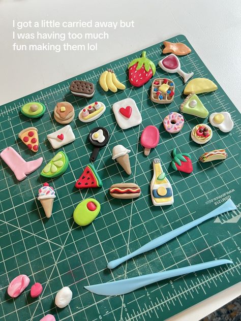 forever trying new crafty hobbies lol- my current fixation is clay fri... | crafts | TikTok Cute Clay Fridge Magnet, Magnet For Fridge Ideas, What To Make With Air Dry Clay Easy, Clay Magnet Ideas Diy, Mini Things To Make With Clay, Mini Clay Magnet Ideas, Polymer Clay Food Easy, Cute Clay Magnet Ideas, Air Dry Clay Charm Ideas