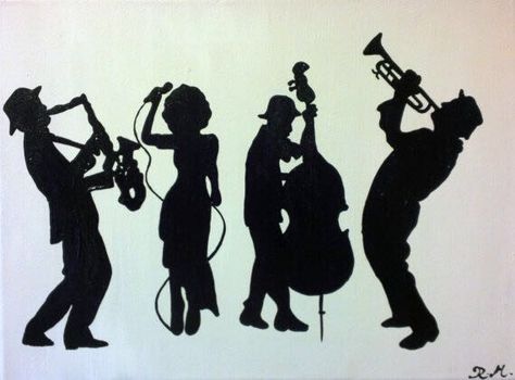 Saxophone Silhouette, Silhouette Acrylic Painting, Jazz Colors, Music Silhouette, Arte Jazz, Jazz Saxophone, Jazz Art, Silhouette Painting, Music Painting