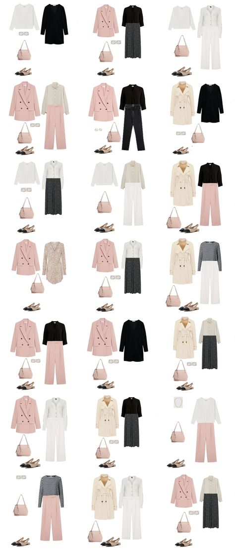 Korean Fashion Work Business Casual, Capsule Wardrobe Korean Style, Summer Workwear Capsule, Capsule Spring 2023, Girly Capsule Wardrobe, Korean Work Outfit Business Casual, Korean Capsule Wardrobe, Korean Smart Casual Outfit, Capsule Wardrobe Pink