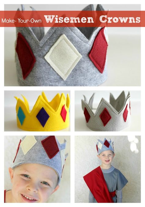 Make your own ADORABLE wise-men crowns for Christmas! How cute are these? Instructions via SomewhatSimple Wise Man Costume, Nativity Costumes, Ward Christmas Party, Make A Crown, King Costume, Diy Nativity, Christmas Pageant, Felt Crown, Diy Crown