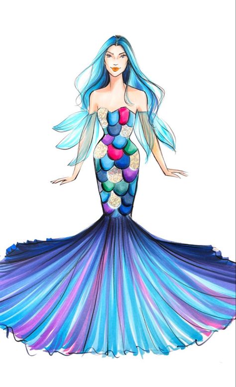 Mermaid Fashion Illustration, Disney Fashion Sketches, Diy Drawings, Holly Nichols, Unique Dress Design, Costume Design Sketch, Fashion Sketching, Gown Drawing, Celebrity Costumes