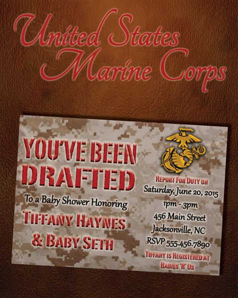 US Military Baby Shower Digital Invitation (Marines) by six8twelvedesigns Marine Baby, Military Baby, Baby Bath Seat, Gender Reveal Ideas, Baby Room Themes, Baby Gender Reveal, Reveal Ideas, Baby Reveal, Baby Gender