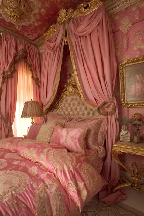 Gold Vintage Bedroom, Pink And Gold Bedroom, Girly Core, Vintage Bedroom Ideas, Victorian Room, Bedroom Victorian, Dream Bedroom Inspiration, Pink Room Decor, Pink Paradise