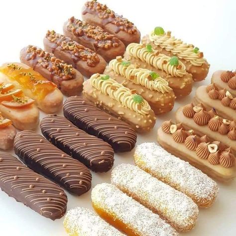 Eclair Recipe, Resep Brownies, Homemade Pastries, Puff Pastry Recipes, Pastry Desserts, Pastry And Bakery, Fancy Desserts, Dessert Buffet, Baking And Pastry