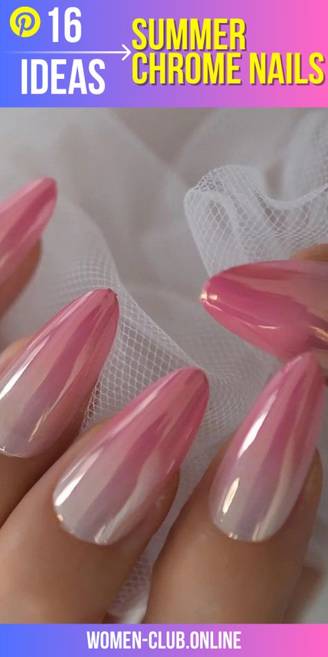 Light Up Your Look: How to Effortlessly Rock Light Сolorful Summer Chrome Nails for a Subtle Shine - women-club.online Pink Metallic Ombre Nails, Ombre Nails With Design Ideas, Ombre Chrome Nails Designs, Peach Chrome Nails, Colorful Chrome Nails, Light Pink Chrome Nails, Manicure Hacks, Summer Chrome Nails, Coral Nails With Design