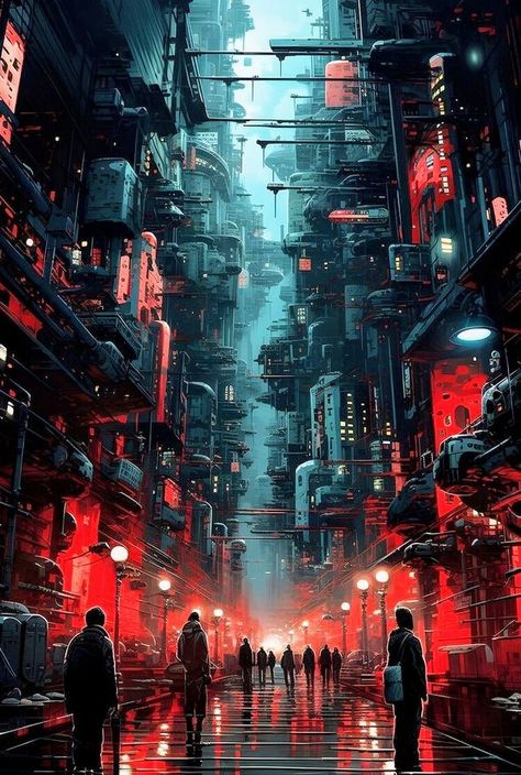 Dark Cyberpunk City, Cyberpunk Aethstetic, Dark Cyberpunk Wallpaper, Futuristic City Dystopia, Futuristic Art Illustrations, Cyberpunk Poster Design, Dark Futuristic Aesthetic, Dark Cyberpunk Aesthetic, Cyberpunk Gift