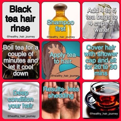 Black tea hair rinse process for reduced shedding, be careful with doing a black tea rinse too often it can change the colour of your hair you can use green tea of coffee just the same results and your hair doesn't get darker Black Tea Hair Rinse, Tea Hair Rinse, Hair Tea, Natural Hair Care Tips, Hair Regimen, Healthy Hair Journey, Healthy Natural Hair, Hair Rinse, Healthy Hair Tips