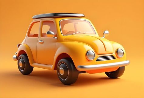 Photo cute 3d yellow car illustration wi... | Premium Photo #Freepik #photo Toy Car Illustration, Stylized Environment, Background Horizontal, Car Backgrounds, Photo Cute, Yellow Car, Car Illustration, Orange Background, Cute Toys