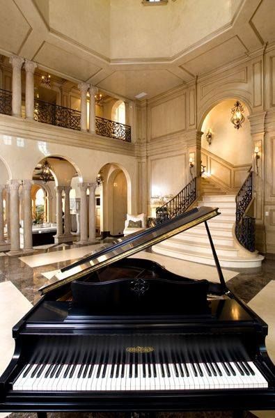 Dream House, Dream Piano Musical Pictures, Mediterranean Mansion, Piano Room, Grand Piano, Luxury House Designs, House Goals, Music Room, Beautiful Interiors, Luxury Interior