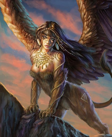 Sphinx Gynosphinx - Pathfinder PFRPG DND D&D d20 fantasy Sphinx Mythology, Egyptian Mythology, Fantasy Races, Mythology Art, Fantasy Monster, Mythical Creatures Art, Mythological Creatures, Mystical Creatures, Fantasy Warrior