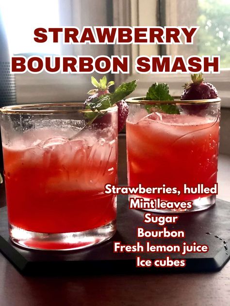 Sip into summer with a Strawberry Bourbon Smash—fresh, fruity, and delightfully bold. The perfect cocktail for warm days and cool nights! 🍓🌞 #SummerSips #BourbonCocktail Strawberry Bourbon Smash, Vodka Mojito, Pineapple Vodka, Bourbon Smash, Juice Ice Cubes, Strawberry Vodka, Raspberry Vodka, Vodka Lemonade, Strawberry Slice