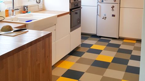 Marmoleum Floors Kitchen, Linoleum Kitchen Floors, Tile And Hardwood, Marmoleum Floors, Brooklyn Kitchen, Creative Flooring, Laundry Room Flooring, Backyard House, Doors And Floors