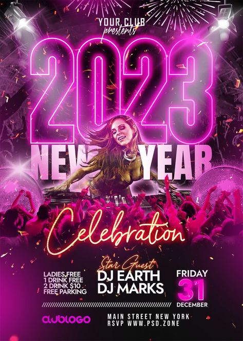 2023 New Year Party, New Year Party Poster, New Year Party Flyer, Year End Party, Travel Brochure Design, New Year Flyer, Dress New Year, Hiring Poster, Photoshop Template Design