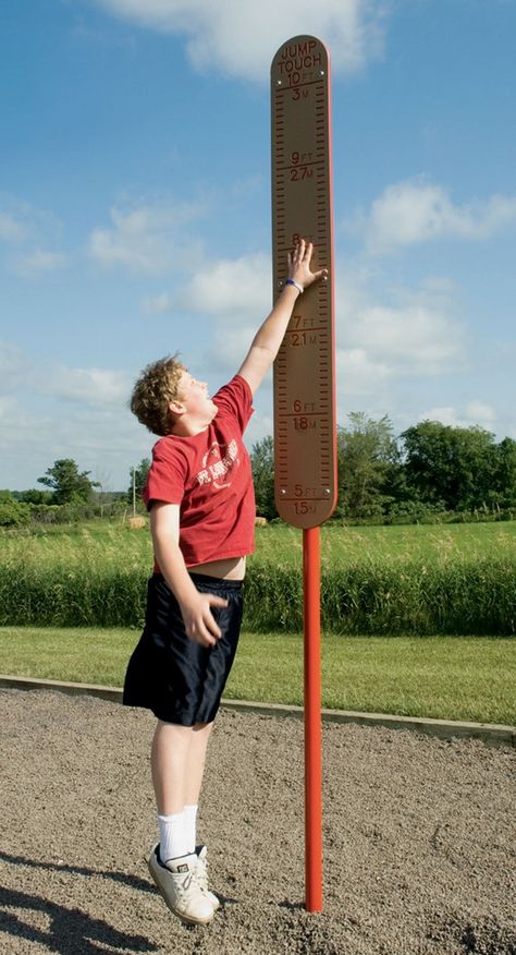 Jump-Touch - Vertical Leap Post with Height Markers for Competition - Landscape Structures Vertical Workout, Vertical Jump Workout, Proper Running Technique, Jump Workout, Kids Obstacle Course, Vertical Jump Training, Vertical Jump, Running Techniques, Commercial Playground Equipment