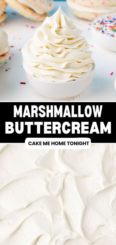 Homemade marshmallow buttercream frosting made with marshmallow fluff. It is smooth, creamy, and perfect for piping onto cakes and cupcakes! Marshmallow Cream Frosting Recipe, Icing With Marshmallow Fluff, Marshmallow Cupcake Frosting, Marshmallow Fluff Frosting Recipe, Marshmallow Frosting With Marshmallows, Perfect Piping Frosting, Homemade Whipped Buttercream Frosting, Marshmallow Fluff Buttercream, Vegan Marshmallow Frosting