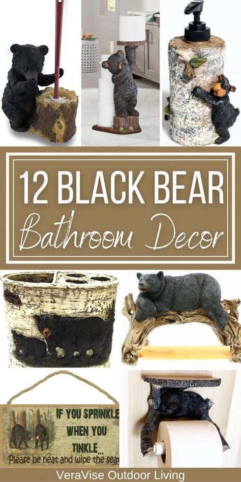 Bear Bathroom Decor, Cute Black Bear, Black Bear Decor, Primitive Bathroom, Diy Home Decor For Apartments, Rustic Bathroom Designs, Diy Rustic Decor, Cabin Lodge, Rustic Cabin Decor