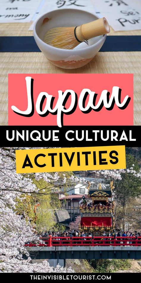 What Japan cultural experiences are there? This comprehensive guide details modern and traditional Japanese experiences, Japan foodie experiences, unique accommodation options, nature experiences, spiritual experiences, festivals and more. 'Blend in' during your Japan trip by immersing yourself in some these Japan cultural activities! | The Invisible Tourist Unique Accommodation, Japanese Activities, Japan Facts, Japan Activities, Japan Honeymoon, Japan Tips, Summer In Japan, Japanese Theme, Goddess Of Wisdom