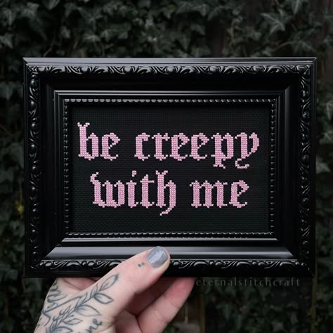 FRAMED PRINT Creepy With Me Valentines Day Cross Stitch - Etsy Emo Witch, Gothic Homes, Anniversary Wedding Gifts, Gift Ideas Anniversary, Frame Pink, Dark Decor, Finished Cross Stitch, Resin Frame, Goth Home Decor