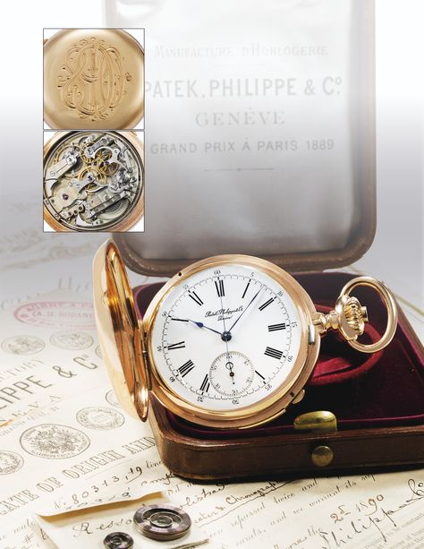 Patek Philippe A FINE PINK GOLD MINUTE REPEATING HUNTING CASED CHRONOGRAPH KEYLESS LEVER WATCH MVT 80313 CASE 201283 MADE IN 1888 Estimate 150,000 — 250,000 HKD LOT SOLD. 275,000 HKD Antique Watches, Patek Philippe, Pocket Watch, Vintage Watches, Chronograph, Original Box, Pink And Gold, Auction, Clock