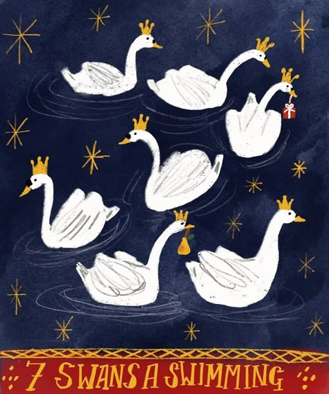 Seven Swans, 12 Days Of Xmas, Days Before Christmas, Holiday Artwork, Twelve Days Of Christmas, Christmas Card Template, Seasons Art, Vintage Botanical Prints, Religious Christmas