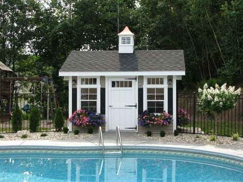 Small Pool Shed Ideas, Small Pool Shed, Pool Shed Ideas, Small Pool House, Pool Sheds, Shed Pool House, Small Pool Houses, Pool House Shed, Pool House Decor