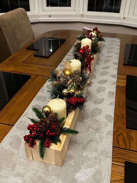 Rustic Christmas Table Centre Piece Box Natural Wood - Etsy UK Wood Decor For Christmas, Center Table Decor Christmas, Christmas Rustic Table Decor, Christmas Decoration For Table, Christmas Home Decoration, Christmas Box Decor, Christmas Decorations For Table, Table Decorations For Christmas, Table Christmas Decorations