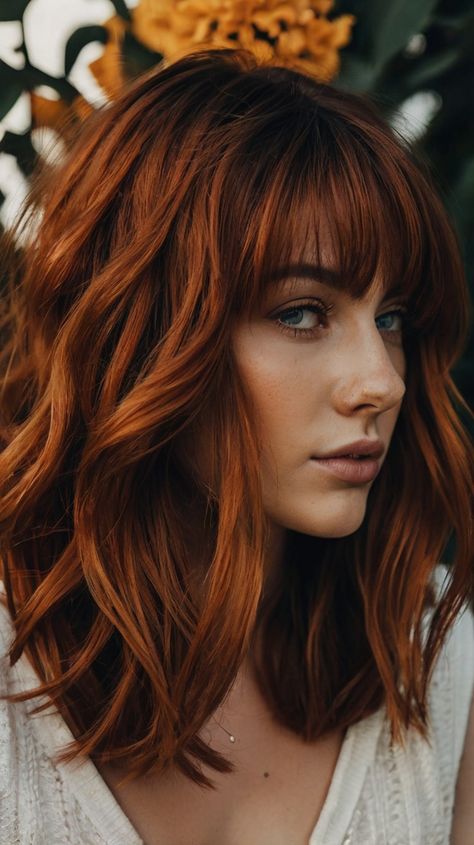 fall hair color dark copper Dark Copper Hair With Bangs, Ginger Dark Hair, Copper And Brown Balayage, Deep Copper Hair Color Dark Auburn, Dark Copper Brunette, Copper Hair With Dark Roots Brown, Dark Red Copper Hair, Dark Copper Hair Auburn, Dark Brown Hair With Copper