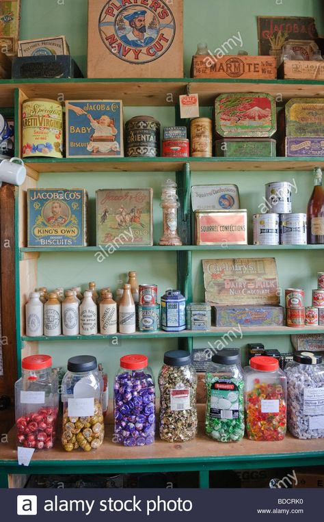 Download this stock image: Old fashioned sweet shop and grocer - BDCRK0 from Alamy's library of millions of high resolution stock photos, illustrations and vectors. Old Fashioned Sweet Shop, Black Country Museum, British Slang, Vintage Sweets, Uncle Mike, Small Bookshelf, Brass Plaques, Sweet Shop, Candy Shop